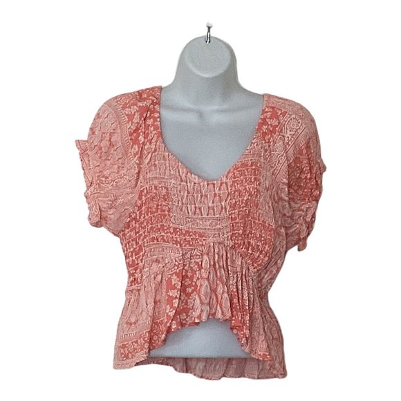 Lot Of 2 NWT Blue B Ladies Top Peach & White Smocked Bo Ho Ruffled Top L & M - Picture 1 of 4